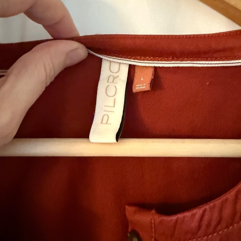 Anthropologie Pilcro Deep Red/Rust satin Blouse with Pockets - Picture 5 of 11